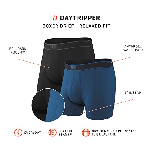 Saxx Men's Underwear Ropa Interior para Hombre - Calzoncillos Masculinos Daytripper - Bóxers con Soporte Interno Ballpark Pouch TM Integrado – Pack de 2, Black /Azu Urbano Jeaspeado,M