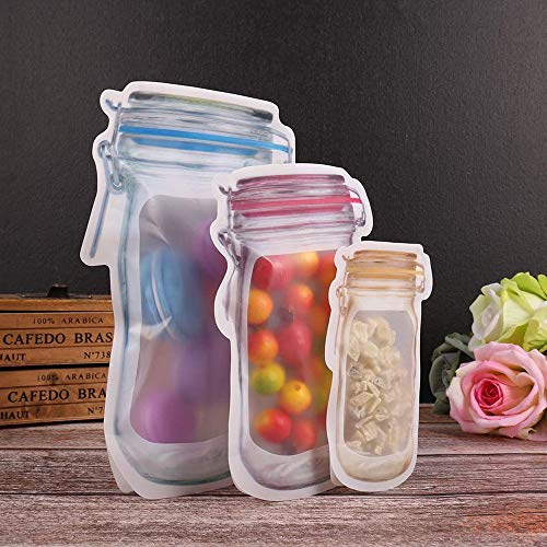 SCCS Recipientes Legumbres Cereales Organizador, Bolsas Zip Reutilizables Hermeticos Alimentos Fruta Y Verdura Comida Bebe Gominolas Galletas Comida Mason Jar (40PC, pequeña)