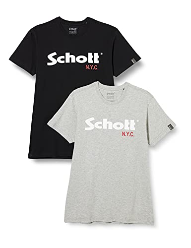 Schott NYC TS01MCLOGO Camisa, Negro/H.Grey, M (Pack de 2) para Hombre