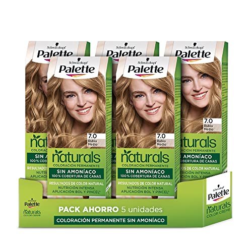 Schwarzkopf Palette Naturals - Tinte 7 cabello Rubio Medio - Coloración Permanente – Perfecta cobertura de canas – Colores increíblemente naturales (Pack de 5)