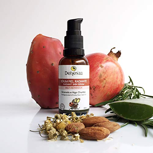 Sérum Facial con Aceite de higo chumbo, Granada y Ácido hialurónico puro vegetal- Altamente hidratante, antiarrugas, reafimante y repleto de vitaminas para combatir el envejecimiento cutáneo.