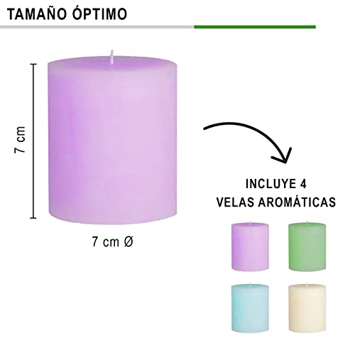 SET 4 velas aromaticas de cera 100% natural. Kit de velas perfumadas de 4 olores: lavanda, jazmin, oceano y vainilla. Regalos originales para hombre y mujer. Ideal para parejas.