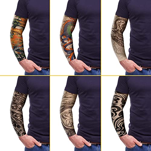 Set de Mangas de Tatuaje de 12 Piezas Mangas de Brazo de Protección Solar Falsas Guantes de Brazo de Flor de Elasticidad Suave para Ciclismo (Patrón de Chic)