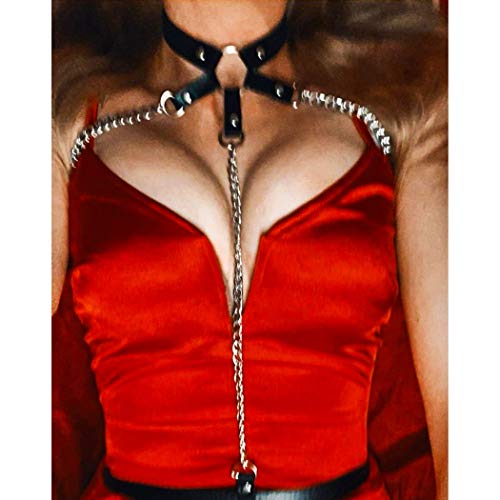 Sethain Punk Cuero Cofre Cadena Negro gótico Collar Cadenas Tiras Aprovechar Sostén Cadenas Ajustable Club nocturno Joyería Corporal Clubwear para mujeres y niñas