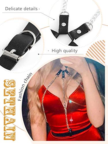 Sethain Punk Cuero Cofre Cadena Negro gótico Collar Cadenas Tiras Aprovechar Sostén Cadenas Ajustable Club nocturno Joyería Corporal Clubwear para mujeres y niñas