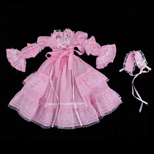 Sharplace Dulce Vestido de Manga Burbuja Princesa Ropa de Noche Disfraz con Banda de Cabello para 1/3 Muñecas Lolita - Rosado