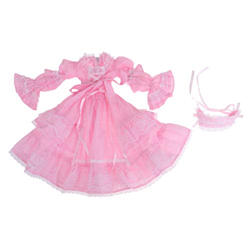 Sharplace Dulce Vestido de Manga Burbuja Princesa Ropa de Noche Disfraz con Banda de Cabello para 1/3 Muñecas Lolita - Rosado