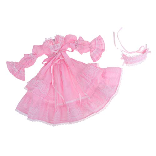 Sharplace Dulce Vestido de Manga Burbuja Princesa Ropa de Noche Disfraz con Banda de Cabello para 1/3 Muñecas Lolita - Rosado