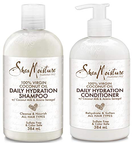 Shea Moisture 100% Virgin Coconut Oil Trio Set Daily Hydration Conditioner 13 Ounce, Daily Hydration Shampoo 13 Ounce & Leave-in Treatment 8 Ounce