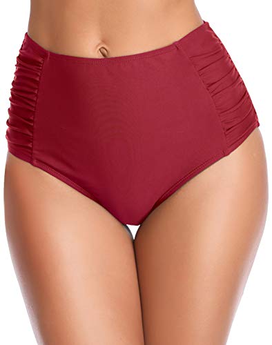 SHEKINI Ropa de Baño para Mujer Traje de Baño Vintage Cintua Alta Bikini Fondo Sexy Volantes Natación Retro Fruncido Estilo Trjes de Baño(Medium, Vino)