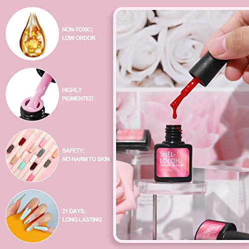 SHELLOLOH Kit Semipermanente de Uñas 20 Colores LED Esmalte de Uñas en Gel con 36W U-V/LED Lámpara Base y Top Coat Herramientas de Accesorio de Manicura Uña Arte