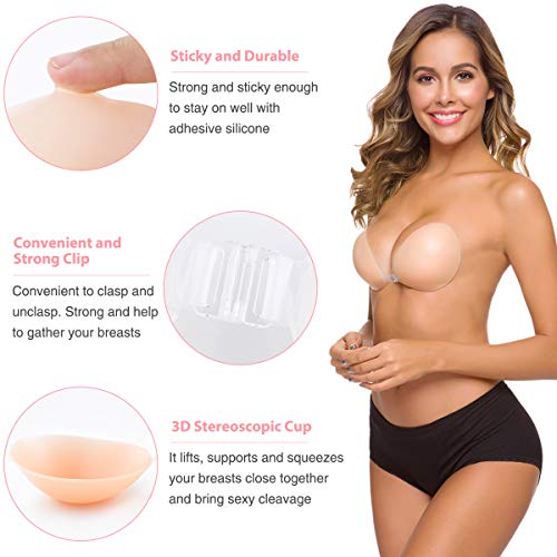 SHINYMOD Sujetador push up sexy, adhesivo, silicona, invisible, sin espalda, sin tirantes, agradable para la piel, 2 piezas de cubiertas para pezones y cómodo para traje de baño para mujer B Silicona