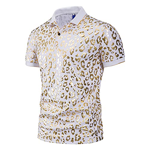 Shirt Hombre Solapa Botones Elástica Empalme Hombres Shirt Ocio Personalidad Estampado Moda Manga Corta Hombre Polo Deporte Al Aire Libre Golf De Negocios Hombre Shirt Músculo B-White L