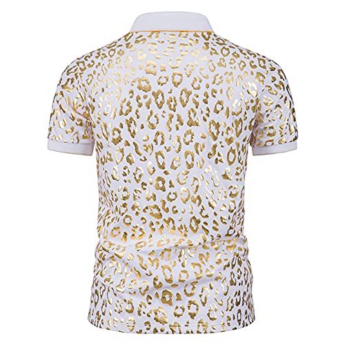 Shirt Hombre Solapa Botones Elástica Empalme Hombres Shirt Ocio Personalidad Estampado Moda Manga Corta Hombre Polo Deporte Al Aire Libre Golf De Negocios Hombre Shirt Músculo B-White L