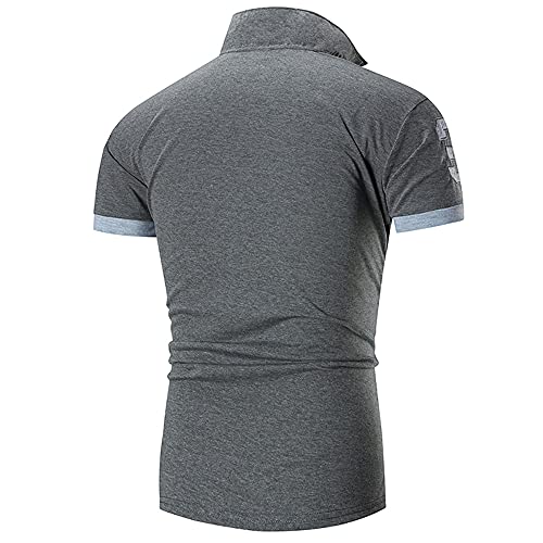 Shirt Hombres Verano Bordado Empalme Hombres Shirt Ocio Básica Moda con Botones Tapeta Contraste Color Manga Corta Hombres T-Shirt Estiramiento Negocios Hombres Polo H-Grey S