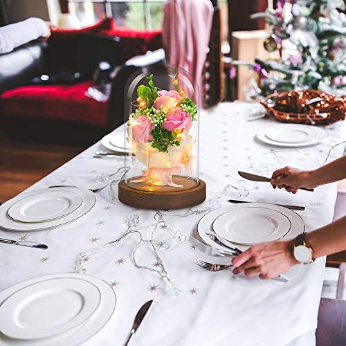 shirylzee Encantada Rosa La Bella y La Bestia Rosas Artificiales con luz LED Base de Madera Regalo para día de San Valentín Día de la Madre de cumpleaños Boda Aniversario decoración del hogar