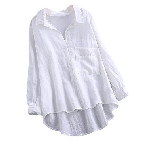 SHOBDW Ventas de liquidación Mujeres Daily Casual Sexy Mandarin Soft Collar Suelto de Lino Soild Botón Sólido Otoño Invierno Camisa de Manga Larga Blusa Tops(Blanco,XL)