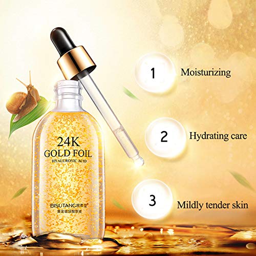 Shouhengda Hyaluronic Acid Serum,24k Gold Hyaluronic Acid Smooth Fine Lines Dilute Freckles Face Serum, Vegan Beauty