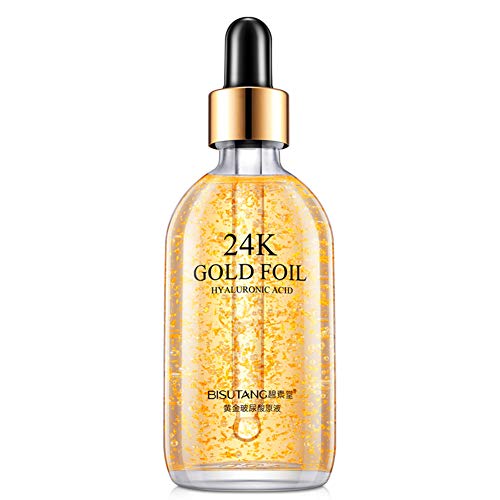 Shouhengda Hyaluronic Acid Serum,24k Gold Hyaluronic Acid Smooth Fine Lines Dilute Freckles Face Serum, Vegan Beauty