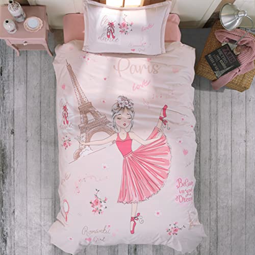 Sibiles - Funda Nórdica Cama 90 y 105 Niña 100% Algodón Turco Paris Dancing Girl (160x220 cm - Cama 90/105)