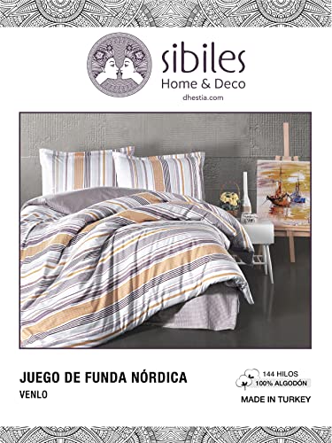 Sibiles - Funda Nórdica Rayas 100% Algodón Turco Cama 135, 150, 160, y 180 Venlo (240x240 cm - Cama 135/150)