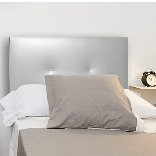 Silcar Home - Cabecero de Cama Tapizado en Polipiel con Hilera de Botones, Modelo Silvi (Blanco, 90 cm) - Cabecero Acolchado - Cabezal Tapizado - Cabecero Original