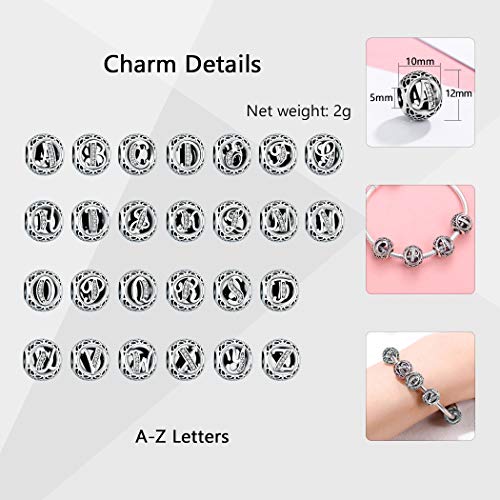 SILVERCUTE Abalorio para Pulsera Plata de Ley 925 con Zirconia Cúbica Charms Simple Diseño de 26 Letras Inglesas Envases de Regalo para Cada Momento Especial