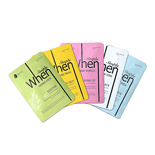 Simply When Fantastic Five Assorted Unisex Facial Sheet Mask Set, 5 Pack Assortment, Cruelty Free And Vegan