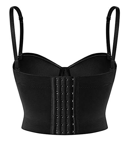 SLIMBELLE® Mujer PU Cuero Bustier Corsé Top de Piel Sintética Bra Gótico Steampunk Sexy Corset Overbust con Tirantes Sujetador para Club Party Madonna Estilo Corpiño Pechugón Disfraz de Fiesta