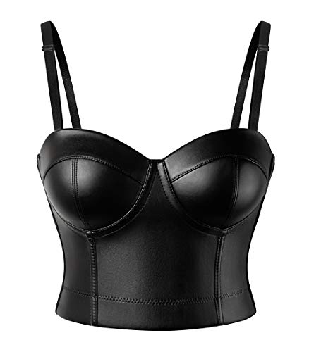 SLIMBELLE® Mujer PU Cuero Bustier Corsé Top de Piel Sintética Bra Gótico Steampunk Sexy Corset Overbust con Tirantes Sujetador para Club Party Madonna Estilo Corpiño Pechugón Disfraz de Fiesta