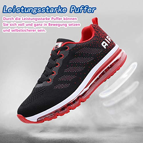 Smarten Zapatillas de Running Hombre Mujer Air Correr Deportes Calzado Verano Comodos Zapatillas Sport Black Red 36 EU