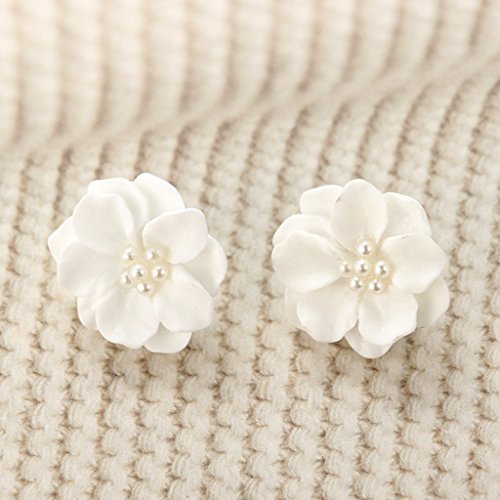 SOFEA Elegantes Pendientes de pétalos de Flores de Camelia Blanca de Resina para Mujer, joyería de Moda