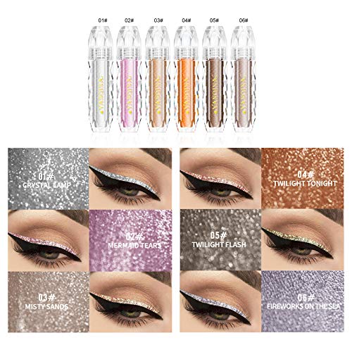 Sombras De Ojos Brillantes De Diamante YINGEE Sombra De Ojos Líquida De Larga Duración Brillante Impermeable Liquid Eyeshadow Lentejuelas Delineador De Ojos Maquillaje De Ojos (01)