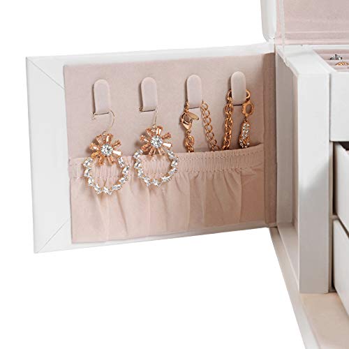 SONGMICS Caja de Joyería, Estuche de Viaje, Portátil, Organizador de Joyas con Cerradura con 2 Cajones, Espejo17,5 x 13,5 x 12 cm, Blanco JBC154W01