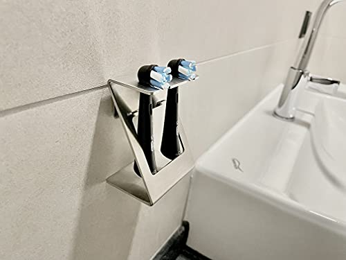 Soporte de acero inoxidable para 2 cabezales de cepillo de dientes eléctrico, incluye soporte de pared, compatible con todos los accesorios habituales