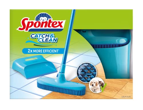 Spontex Spontex Catch & Clean - Escoba Y Recogedor De Goma Para Interiores 1000 g, Azul