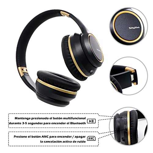 Srhythm NC15 Auriculares con Cancelación de Ruido Inalámbrico Bluetooth 5.0, Over-Ear Plegable con Micrófonos para Clase en Línea/Oficina en el hogar/TV/PC/Teléfono (Negro Frío)