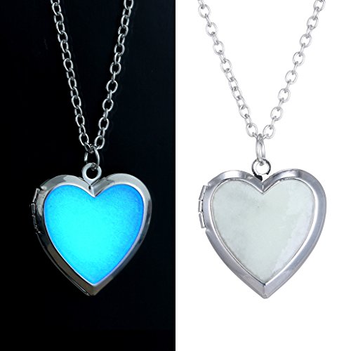 Stayoung Jewellery - Clásico diseño simple relicario de foto en forma de corazón colgante collar para mujeres, emite color azul