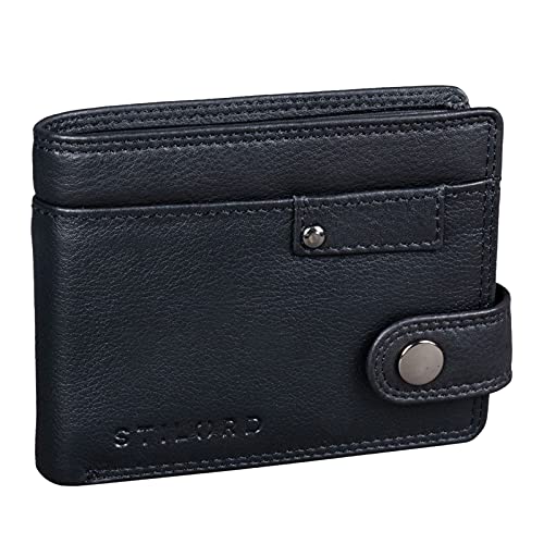 STILORD 'Finley' Cartera de Cuero para Hombres Protección RFID y NFC con Botón Pulsador Billetera con protección, Color:Negro