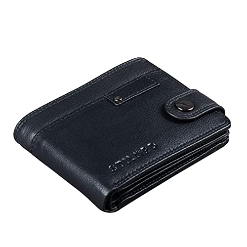 STILORD 'Finley' Cartera de Cuero para Hombres Protección RFID y NFC con Botón Pulsador Billetera con protección, Color:Negro