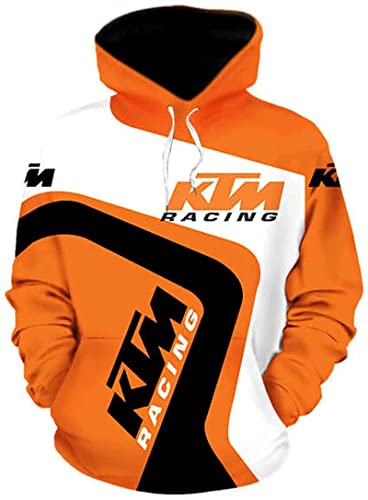 Sudadera de chándal unisex para jogging K.TM Sudadera con capucha para hombre Bolsillos para las manos digitales Hombres Sudadera informal de poliéster Jersey de conducción lateral suelto,Orange a,S