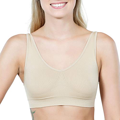 Sujetador Básico para Mujeres | Sin Costuras Sin Aros | El Confort Bra (wellbra_sngl)(XL, Beige)