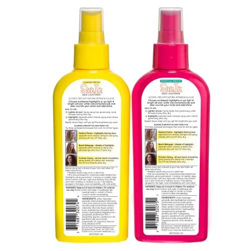 Sun In Paquete múltiple de aligeramiento para el cabello - Incluye Sun In brisa tropical 138 ml y Sun In limón fresco 138 ml. Spray aclarador para el cabello enriquecido con aloe botánico natural