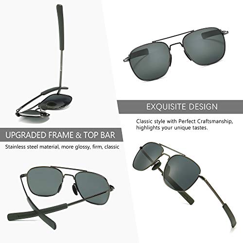 SUNGAIT Gafas de Sol Estilo Militar para Hombre Polarizadas Lentes con Marco de Metal(Gunmetal/gris)-SGT285