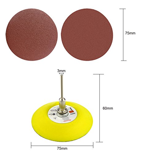 SunTop Papel de Lija de 60 piezas ø76 mm, Disco de Lija, Diamante Almohadilla de Pulido Discos autoadhesivos de papel de lija, granulación de 100, 240, 600, 800, 1000, 2000 Lijadora