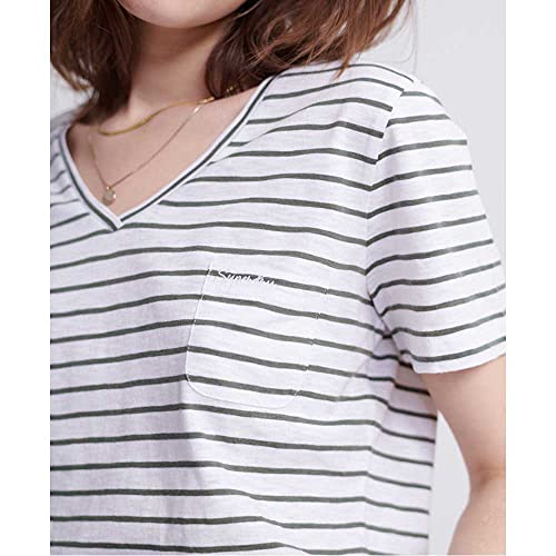 Superdry OL Essential Vee tee Camiseta, Verde (Rosemary Green Stripe 0vq), L (Talla del Fabricante:14) para Mujer