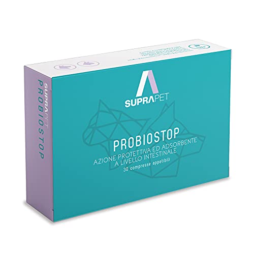 Suprapet, Probiostop Probióticos Perros y Gatos para la flora bacteriana del intestino 30 comprimidos - Alimento complementario con harina de algarroba, inulina, pectina, levadura, MOS y baobab