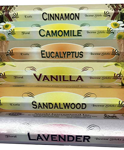 Surtido Mix Inciensos Aromáticos, Incienso Natural Aromaterapia, Caja de 6 Paquetes de 20 Unidades c.u., Gran Duración Aroma Delicado, Lote de Fragancias EXACTAS de la Marca Tulasi