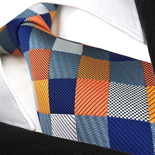 S&W SHLAX&WING Tie Conjunto des Herren Krawatte Azul Naranja a cuadros Classic 147cm