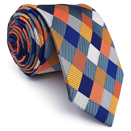 S&W SHLAX&WING Tie Conjunto des Herren Krawatte Azul Naranja a cuadros Classic 147cm